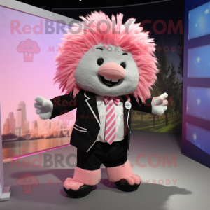 Pink Porcupine mascot costume character dressed with a Suit and Bow ties