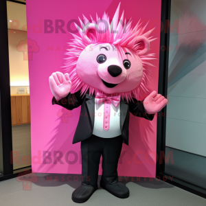 Pink Porcupine mascot costume character dressed with a Suit and Bow ties