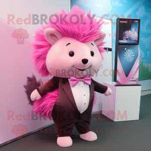 Pink Porcupine mascot costume character dressed with a Suit and Bow ties