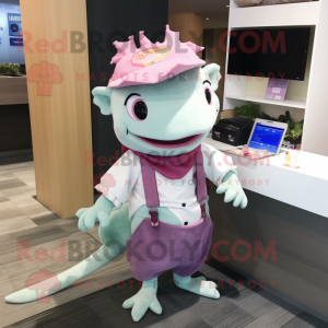 nan Axolotls mascot costume character dressed with a Blouse and Wallets