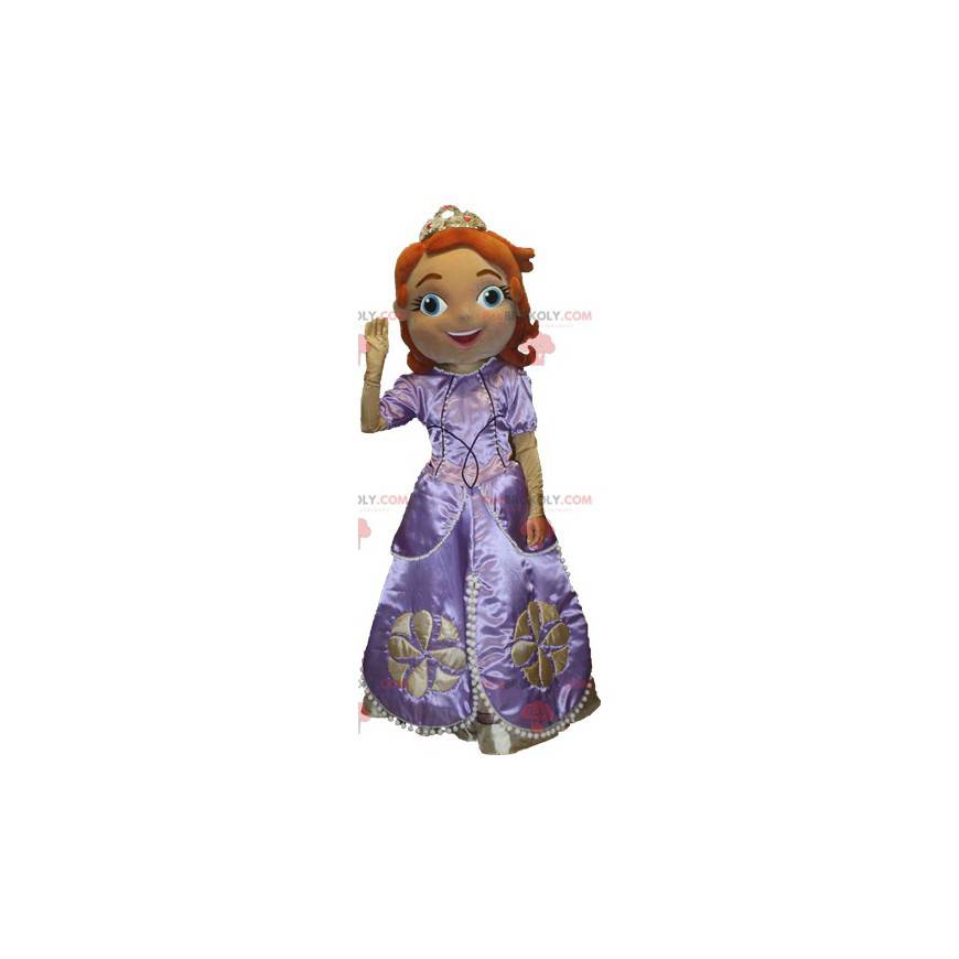 Mascota de mujer pelirroja vestida de princesa como reina -