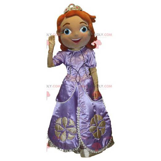 Mascotte de femme rousse habillée en princesse en reine -