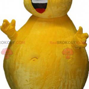 Mascote gigante do boneco de neve amarelo com formas redondas -