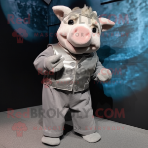 Silver Pig maskot kostume...