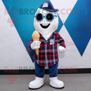 Navy Ice Cream Cone mascot costume character dressed with a Flannel Shirt and Pocket squares