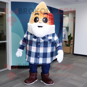 Navy Ice Cream Cone mascot costume character dressed with a Flannel Shirt and Pocket squares