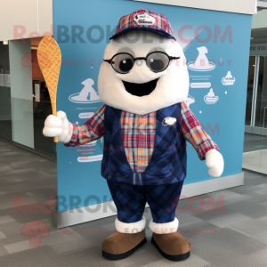 Navy Ice Cream Cone mascot costume character dressed with a Flannel Shirt and Pocket squares