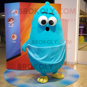 Cyan Squash mascot costume character dressed with a Board Shorts and Shawl pins