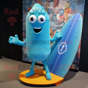 Cyan Squash mascot costume character dressed with a Board Shorts and Shawl pins