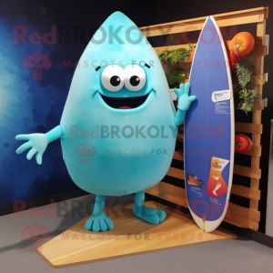 Cyan Squash mascot costume character dressed with a Board Shorts and Shawl pins