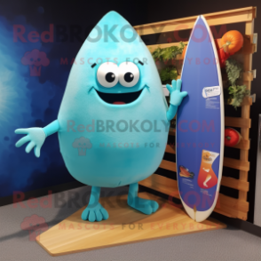 Cyan Squash mascot costume character dressed with a Board Shorts and Shawl pins