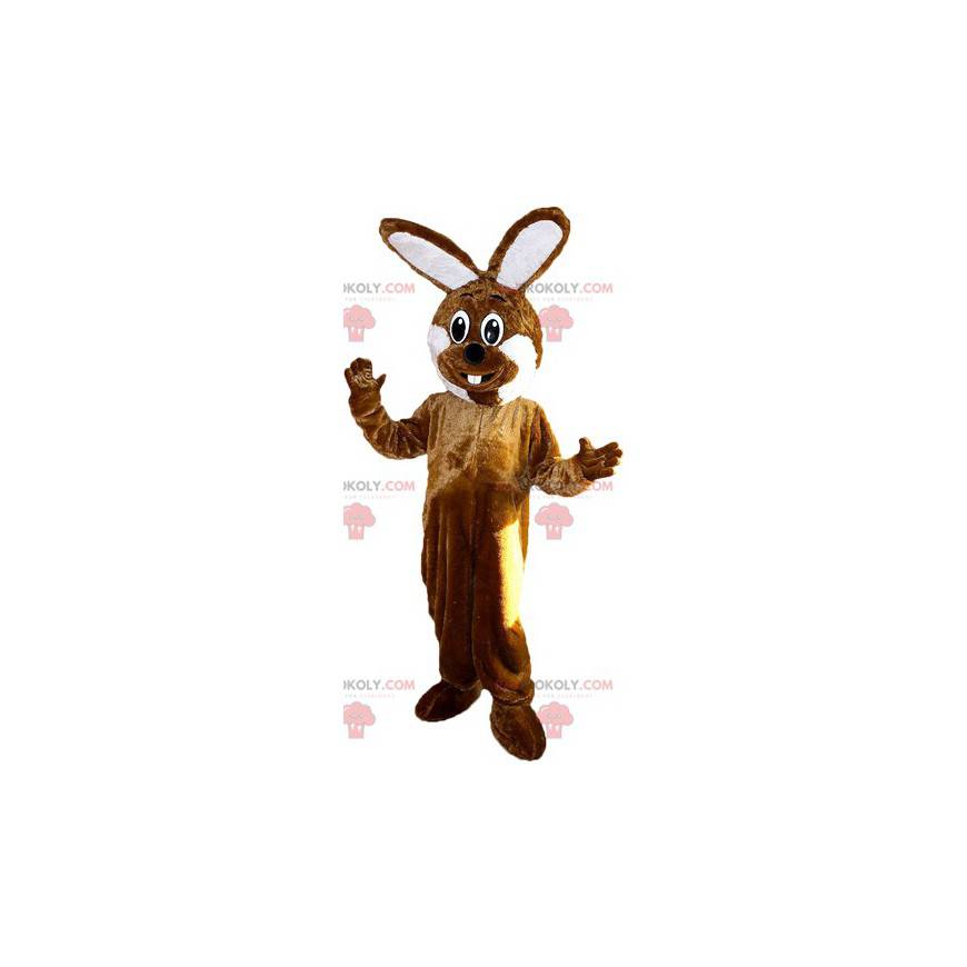 Obří hnědý a bílý králík maskot - Redbrokoly.com