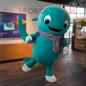 Teal Whale maskot kostym...