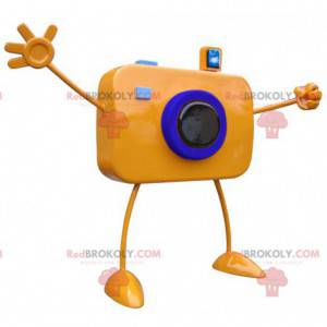 Mascote de câmera gigante laranja com braços grandes -