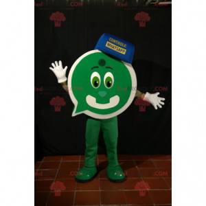 Mascotte de bonhomme vert avec une forme de bulle de tchat -