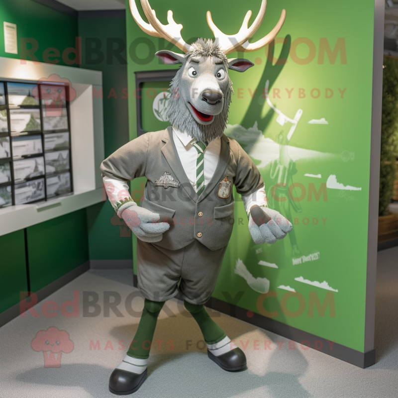 Silver Irish Elk mascot costume character dressed with a Shorts and Bow ties Silver Irish Elk mascot costume character dressed with a Shorts and Bow ties
