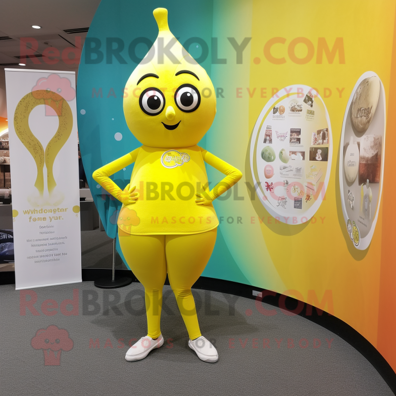 Lemon Yellow Guinness mascot costume character dressed with a Yoga Pants and Tie pins