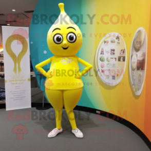 Lemon Yellow Guinness mascot costume character dressed with a Yoga Pants and Tie pins