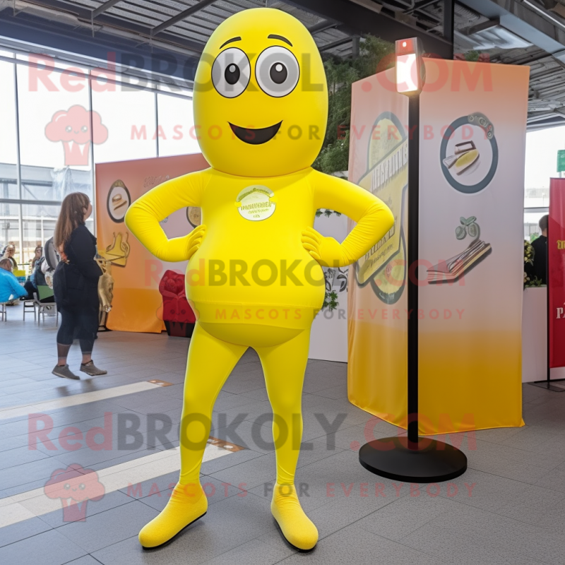 Lemon Yellow Guinness mascot costume character dressed with a Yoga Pants and Tie pins