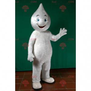 All white snowman mascot with a drop shaped head -