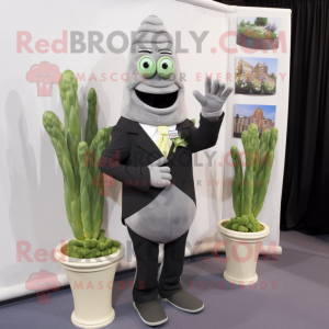 Gray Asparagus mascot costume character dressed with a Tuxedo and Cufflinks