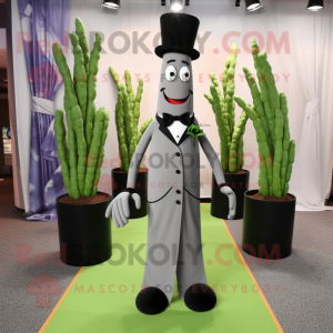 Gray Asparagus mascot costume character dressed with a Tuxedo and Cufflinks