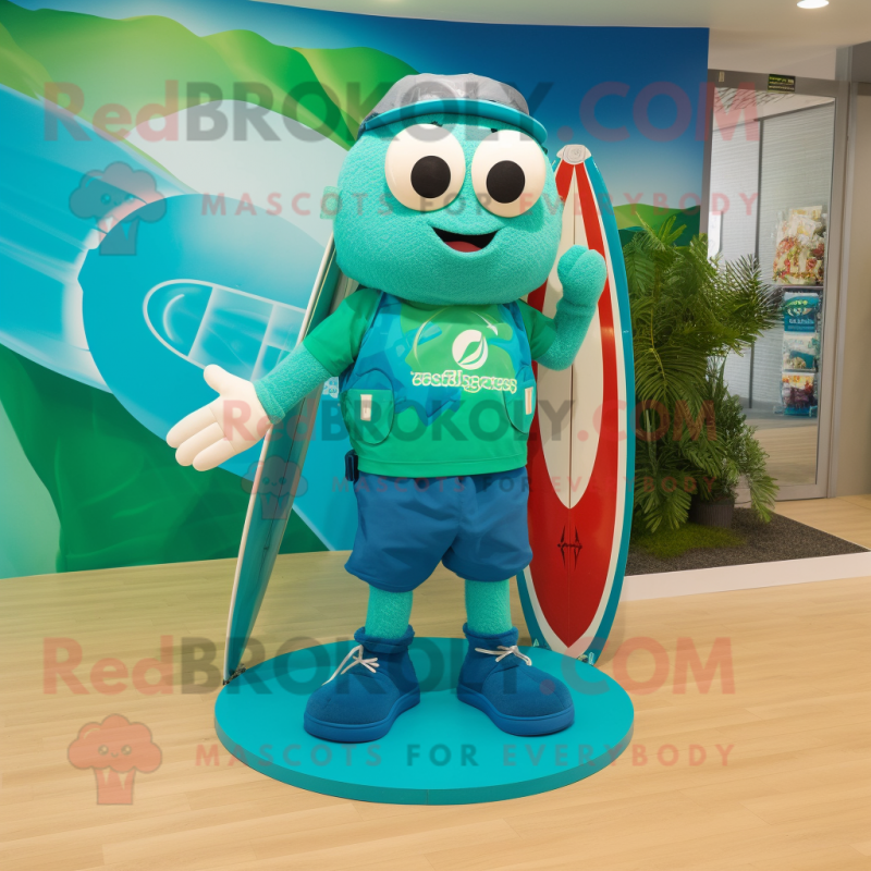 Turquoise Irish Flag mascot costume character dressed with a Board Shorts and Bow ties Turquoise Irish Flag mascot costume character dressed with a Board Shorts and Bow ties