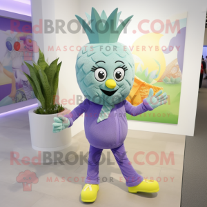 Lavender Pineapple mascot costume character dressed with a Jeggings and Shoe laces