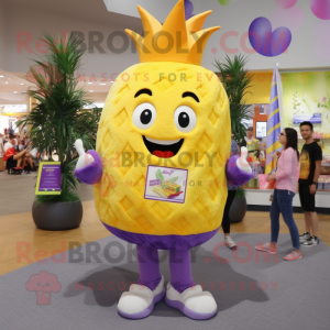 Lavender Pineapple mascot costume character dressed with a Jeggings and Shoe laces
