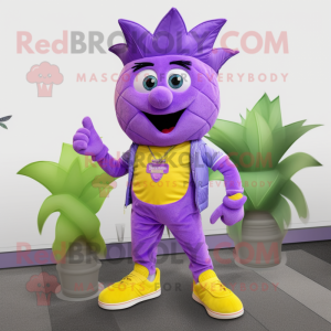 Lavender Pineapple mascot costume character dressed with a Jeggings and Shoe laces