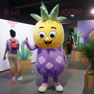 Lavender Pineapple mascot costume character dressed with a Jeggings and Shoe laces