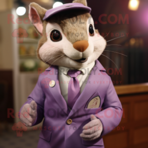 Lavender Squirrel mascot costume character dressed with a Suit Jacket and Pocket squares