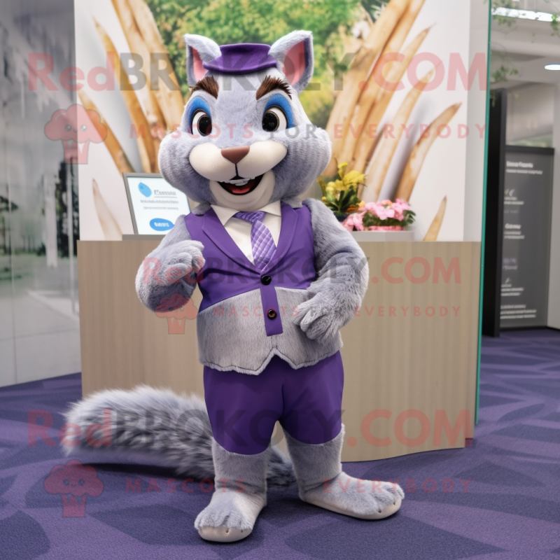 Lavender Squirrel mascot costume character dressed with a Suit Jacket and Pocket squares