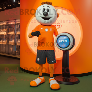 Orange Soccer Ball mascot costume character dressed with a Joggers and Smartwatches