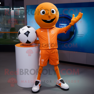 Orange Soccer Ball mascot costume character dressed with a Joggers and Smartwatches