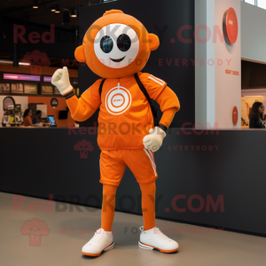 Orange Soccer Ball mascot costume character dressed with a Joggers and Smartwatches