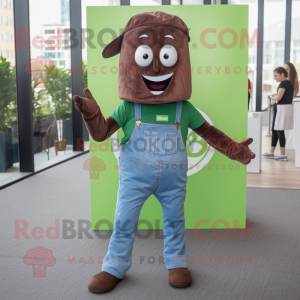 Green Chocolate Bars mascot costume character dressed with a Denim Shirt and Anklets