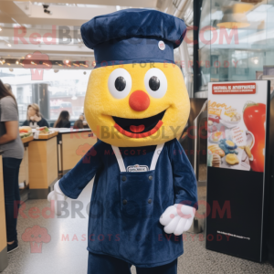 Navy Fried Rice mascot costume character dressed with a Dungarees and Beanies