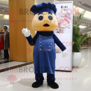 Navy Fried Rice mascot costume character dressed with a Dungarees and Beanies