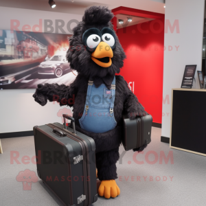 Black Fried Chicken mascot costume character dressed with a Jeans and Briefcases