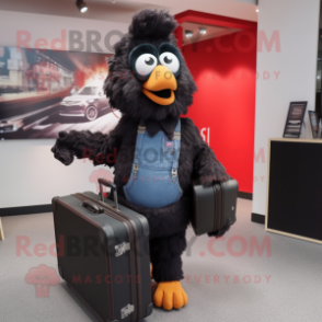 Black Fried Chicken mascot costume character dressed with a Jeans and Briefcases