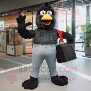 Black Fried Chicken mascot costume character dressed with a Jeans and Briefcases