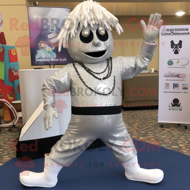 Silver Jambalaya mascot costume character dressed with a Leggings and Necklaces Silver Jambalaya mascot costume character dressed with a Leggings and Necklaces