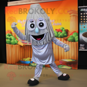 Silver Jambalaya mascot costume character dressed with a Leggings and Necklaces