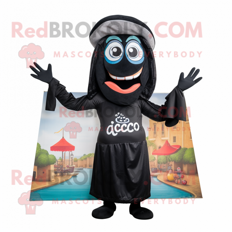 Black Ceviche mascot costume character dressed with a Jumpsuit and Headbands