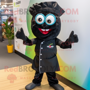 Black Ceviche mascot costume character dressed with a Jumpsuit and Headbands