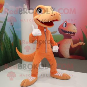 Peach Coelophysis mascot costume character dressed with a Sweatshirt and Shoe laces