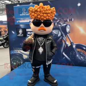 Navy Pumpkin mascot costume character dressed with a Biker Jacket and Necklaces