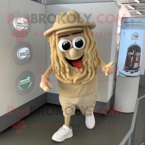 Beige Fried Calamari mascot costume character dressed with a Joggers and Caps