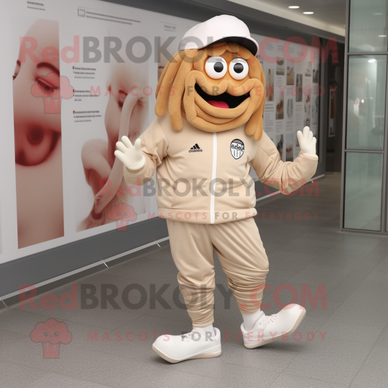 Beige Fried Calamari mascot costume character dressed with a Joggers and Caps Beige Fried Calamari mascot costume character dressed with a Joggers and Caps
